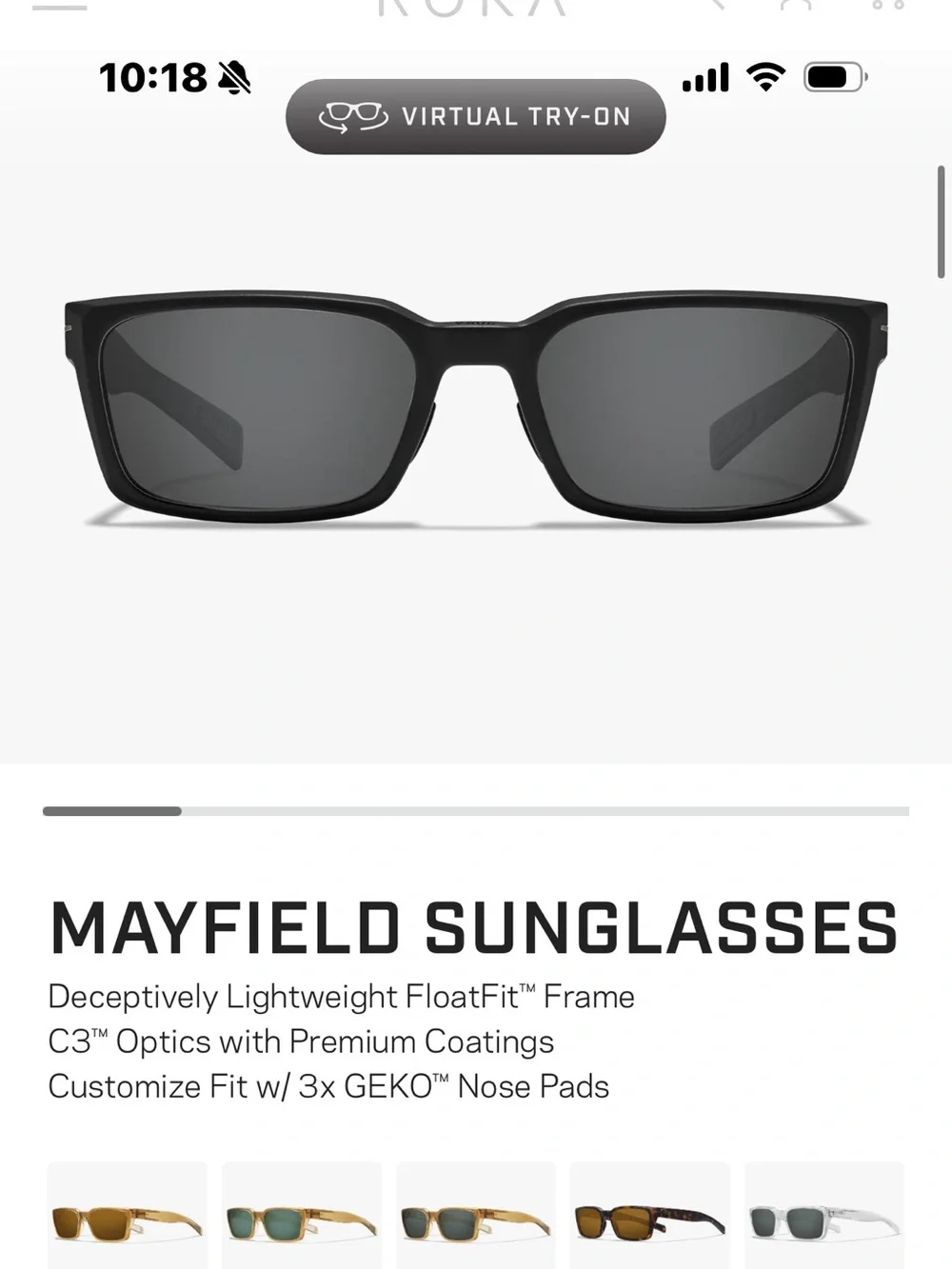 ROKA Matte Black Rectangular Sunglasses